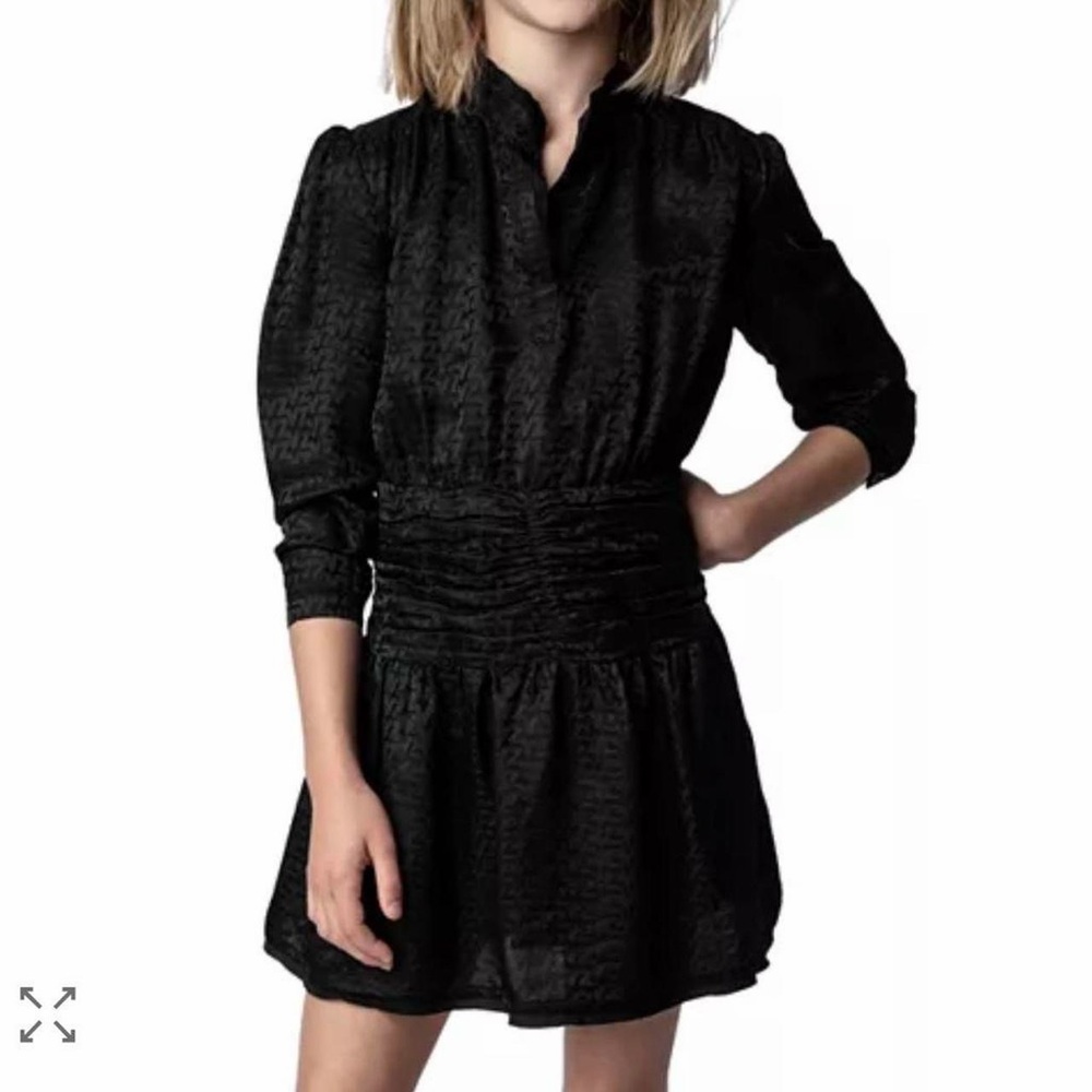 Zadig & Voltaire black silk blouse with ruched waist and pleated skirt